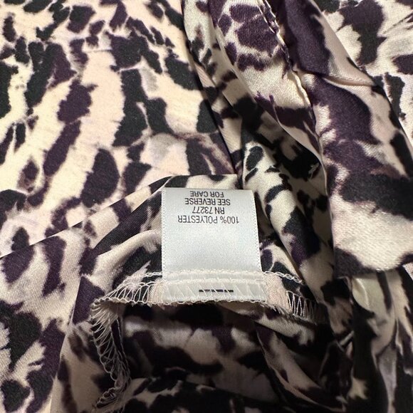 Apt 9 Purple Black Cream Abstract Animal Print Blouse Flowy Faux Wrap Top Small - Picture 4 of 9
